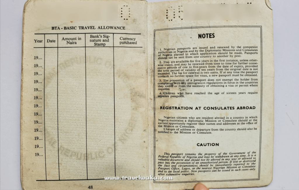 back of the Old nigerian passport